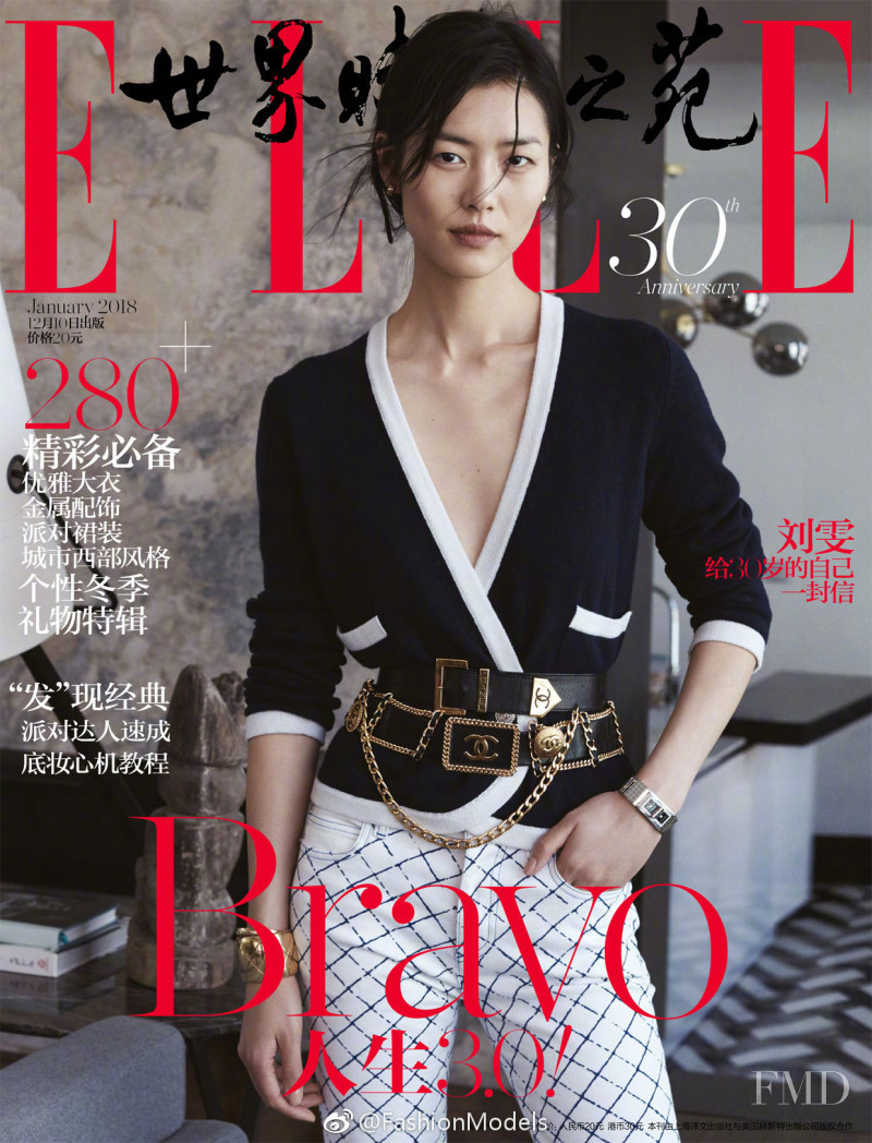 Liu Wen featured on the Elle China cover from December 2017