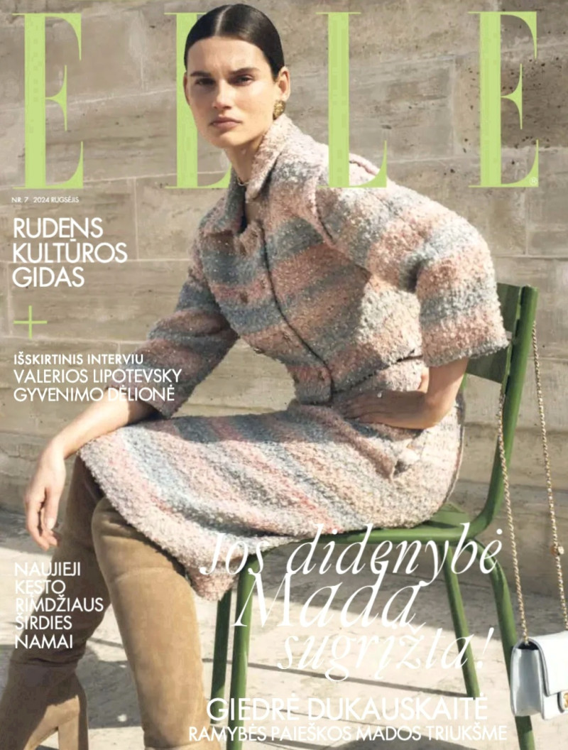 Giedre Dukauskaite featured on the Elle Lithuania cover from September 2024