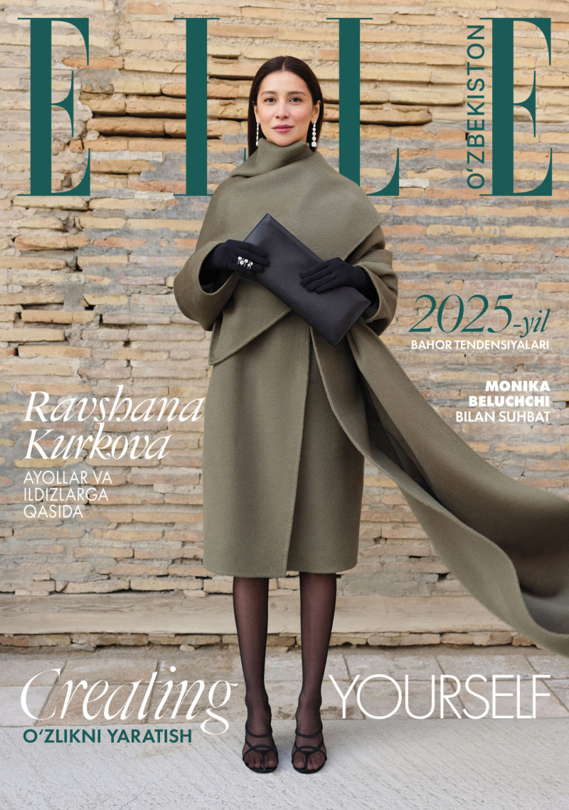 Ravshana Kurkova featured on the Elle Uzbekistan cover from January 2025