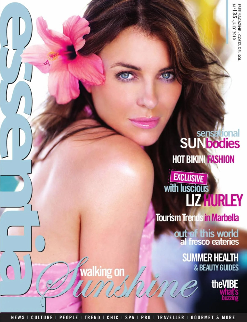 Elizabeth Hurley featured on the Essential Marbella Magazine cover from July 2010