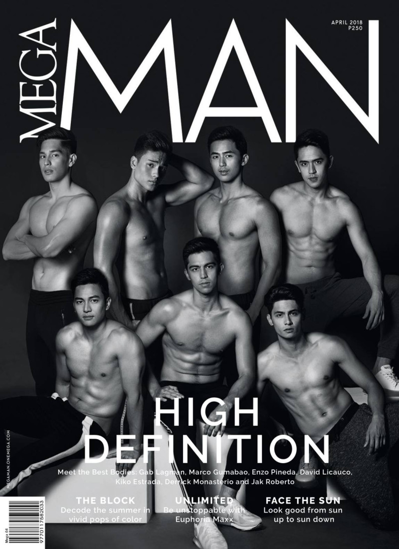 Gab Lang man, Marco Gumabao, Enzo Pineda, David Licauco, Kiko Estrada, Derrick Monasterio, Jak Roberto featured on the MEGA Man cover from April 2018