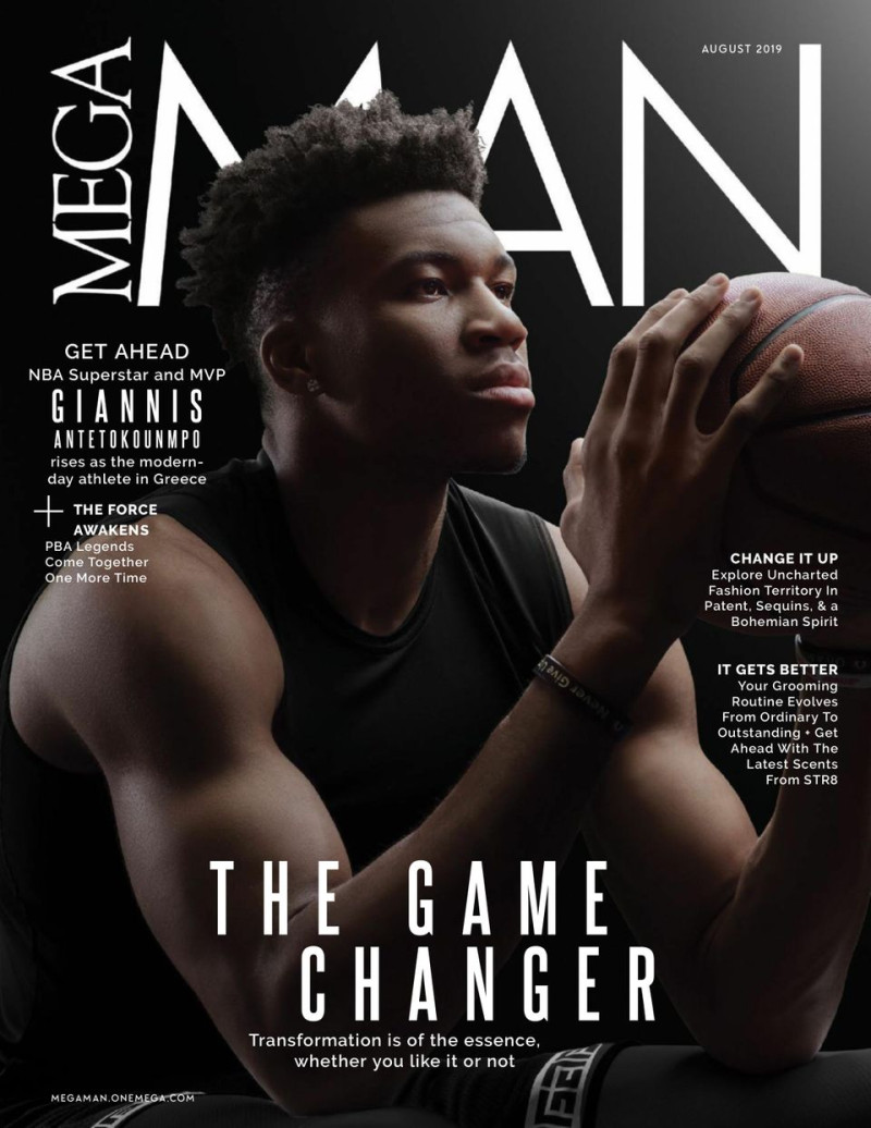 Giannis Antetokounmpo featured on the MEGA Man cover from August 2019