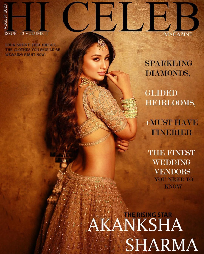 Akanksha Sharma featured on the Hi Celeb Magazine cover from August 2023