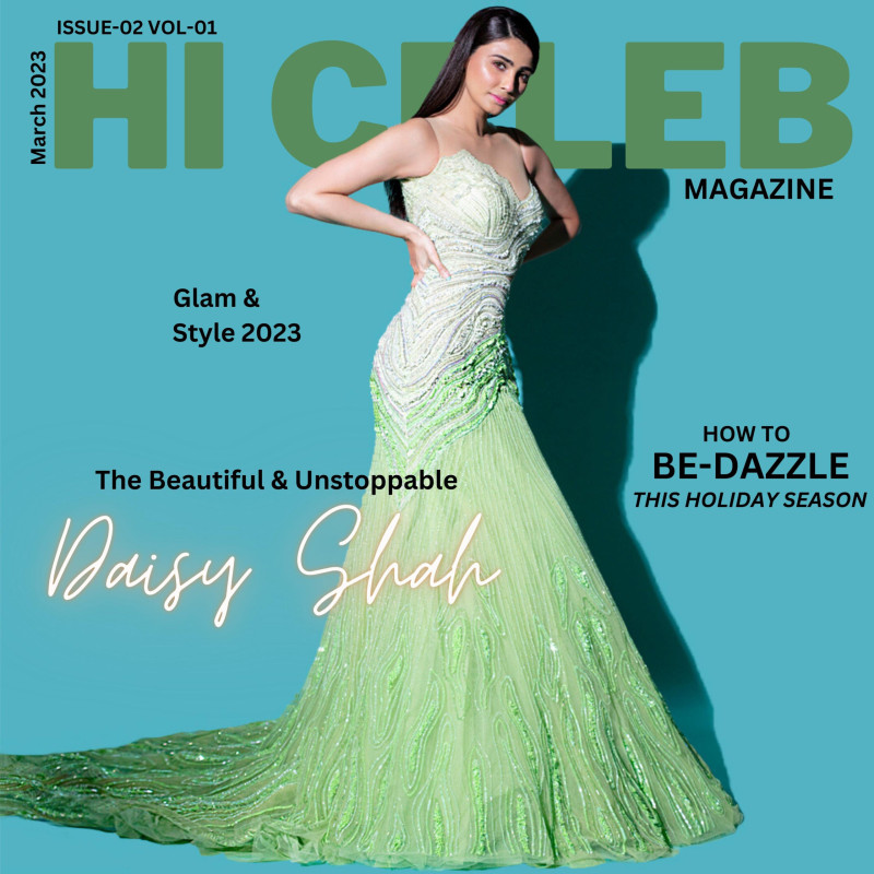 Daisy Shah featured on the Hi Celeb Magazine cover from March 2023