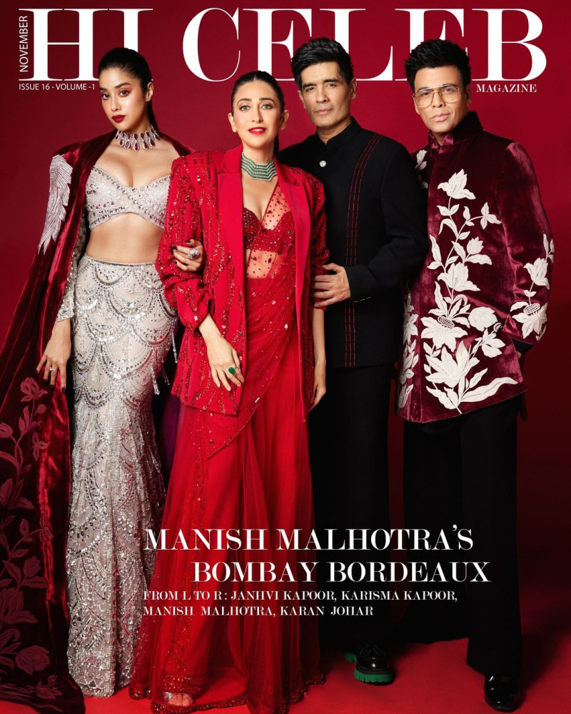 Janhavi Kapoor, Karishma Kapoor, Manish Malhotra, Karan Johar featured on the Hi Celeb Magazine cover from November 2023