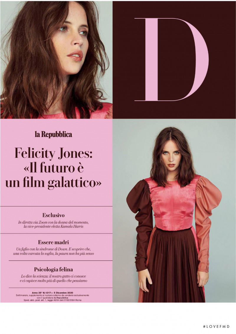 Felicity Jones featured on the La Repubblica delle Donne cover from December 2020