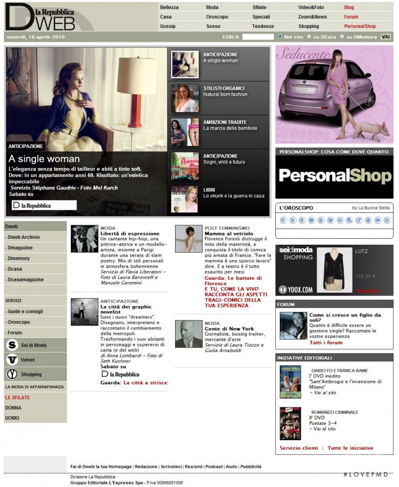  featured on the Dweb.Repubblica.it screen from April 2010