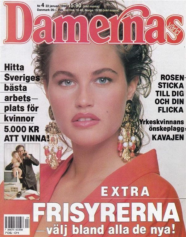 Alexandra Carlsson featured on the Damernas Värld cover from January 1990