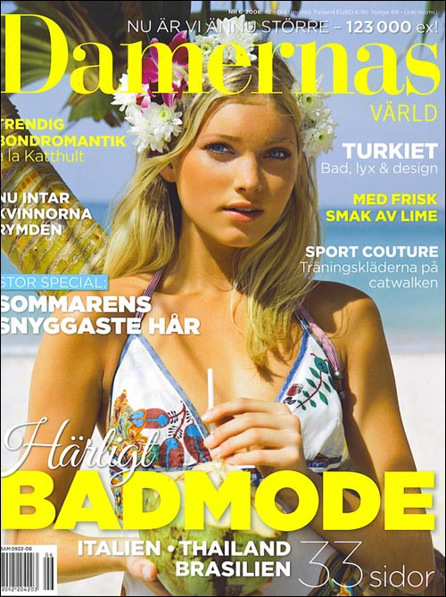 Elsa Hosk featured on the Damernas Värld cover from June 2006
