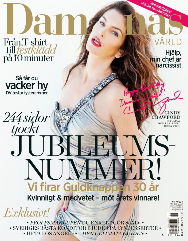 Cindy Crawford featured on the Damernas Värld cover from October 2011