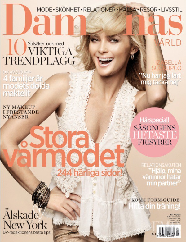 Izabella Scorupco featured on the Damernas Värld cover from April 2012