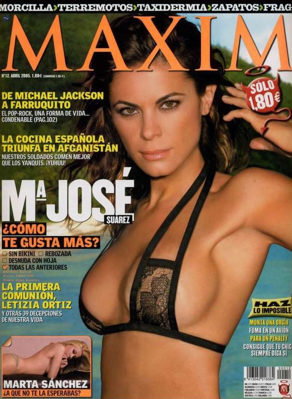 Maria Jose Suarez featured on the Maxim Spain cover from April 2005