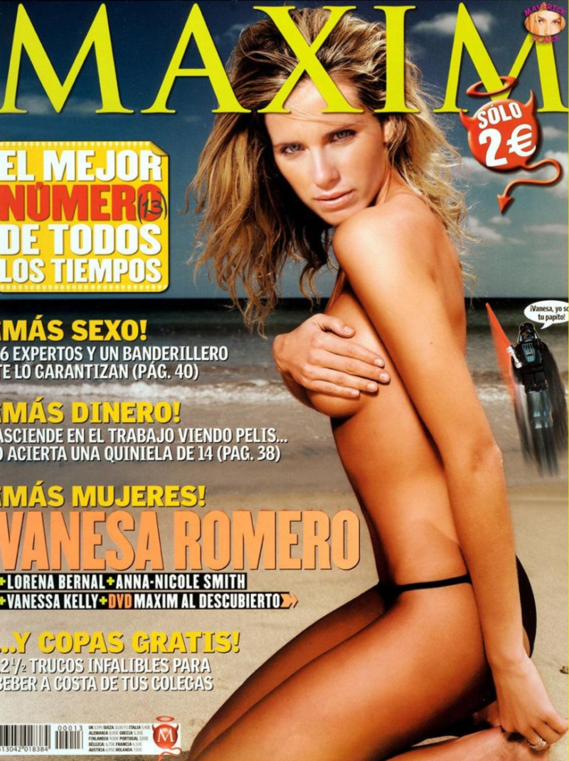 Vanesa Romero featured on the Maxim Spain cover from May 2005