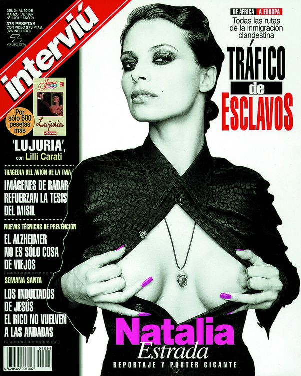 Natalia Estrada featured on the Interviu cover from March 1997