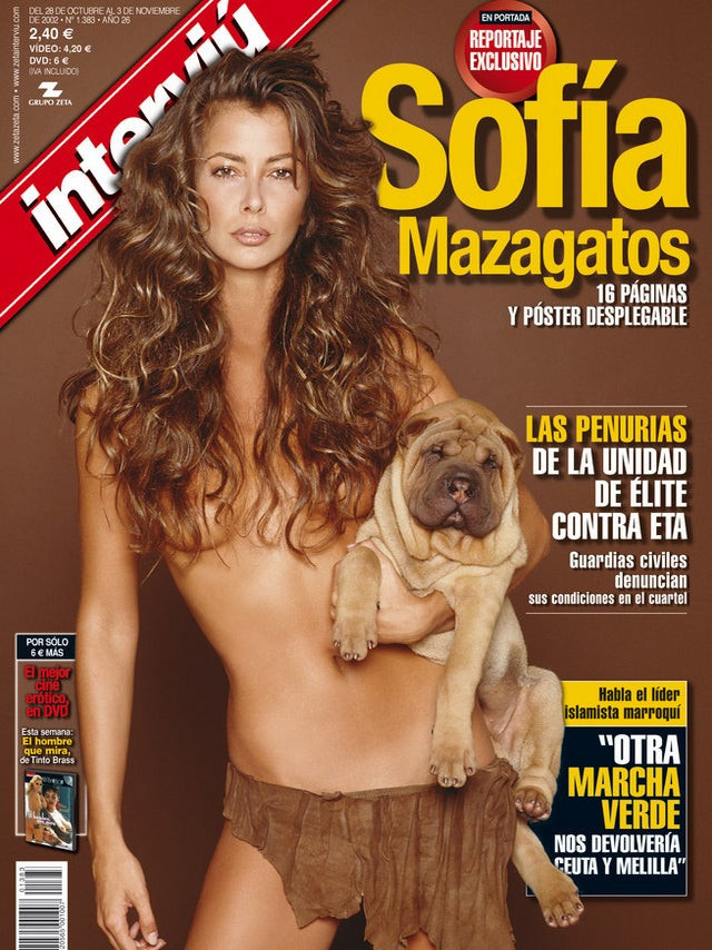 Sofia Mazagatos featured on the Interviu cover from October 2002