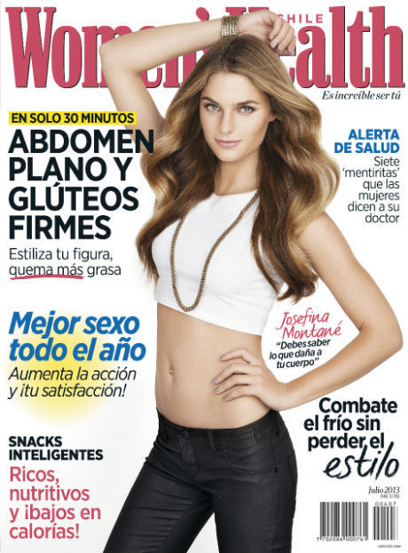 Josefina Montané featured on the Women\'s Health Chile cover from July 2013