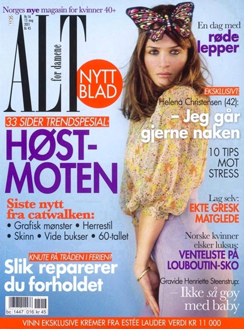 Helena Christensen featured on the Alt For Damerne Norway cover from August 2011