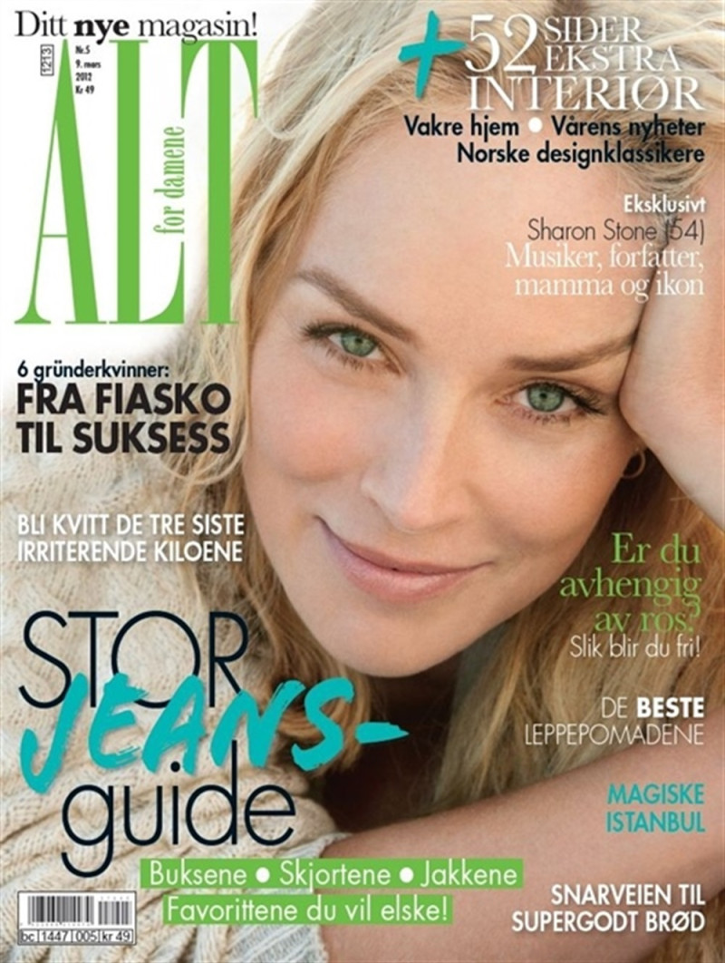 Sharon Stone featured on the Alt For Damerne Norway cover from March 2012