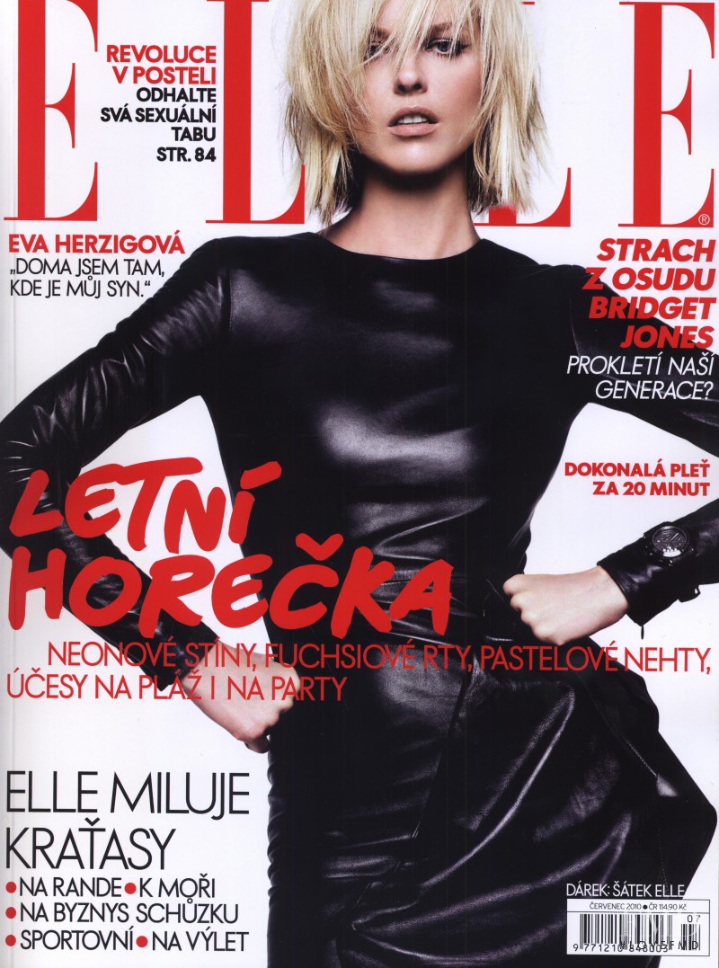Eva Herzigova featured on the Elle Czech cover from July 2010