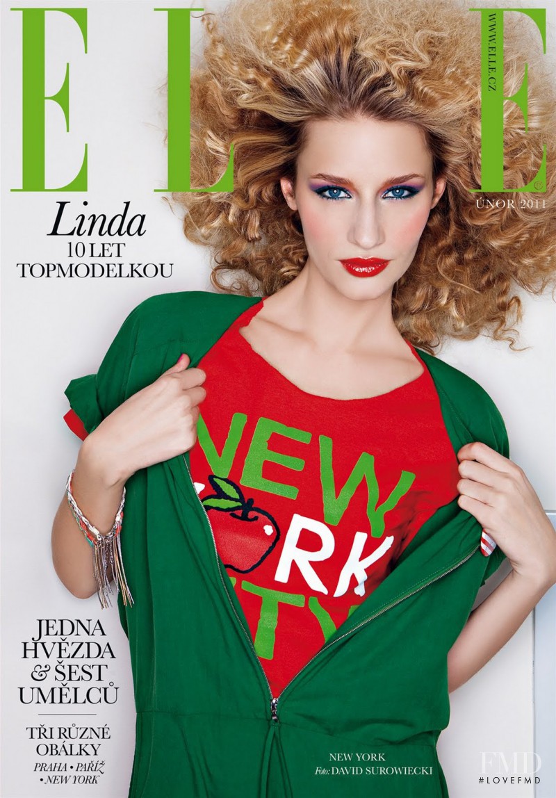 Linda Vojtova featured on the Elle Czech cover from February 2011