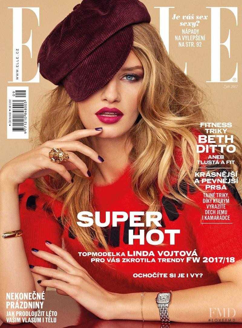 Linda Vojtova featured on the Elle Czech cover from August 2017