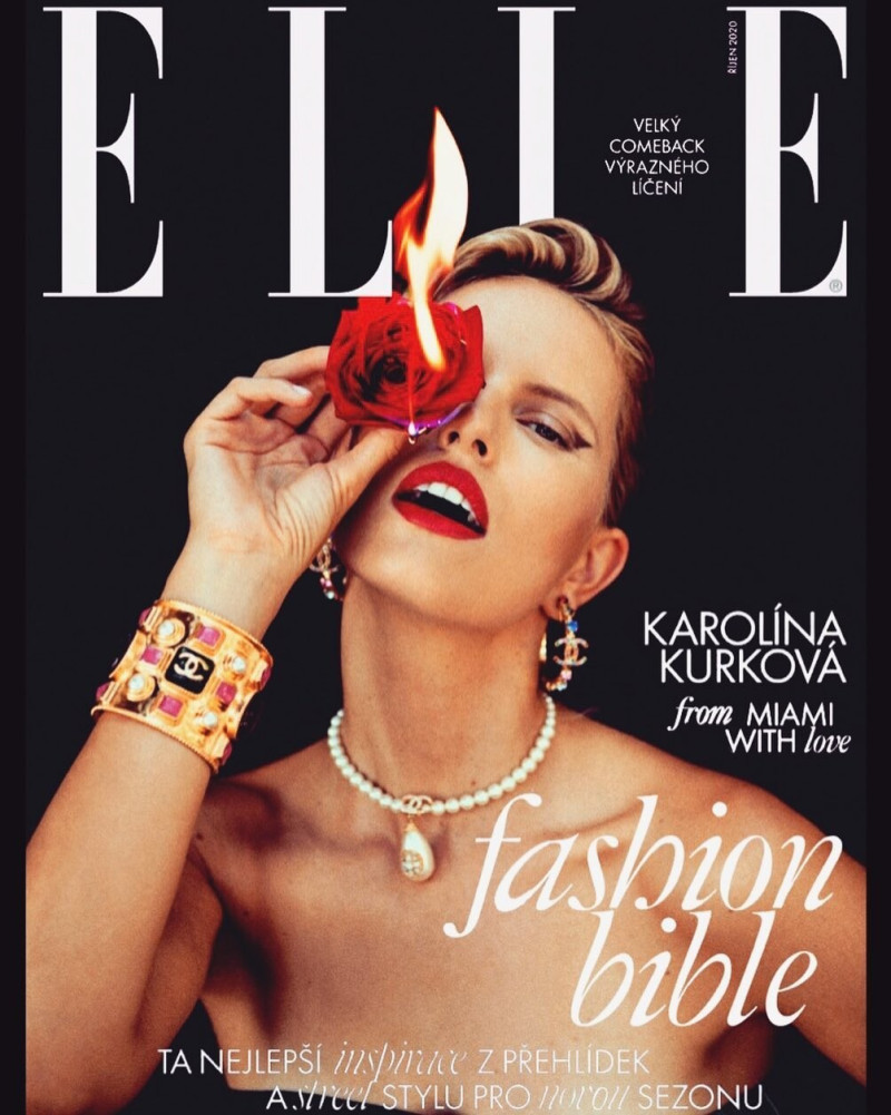 Karolina Kurkova featured on the Elle Czech cover from October 2020