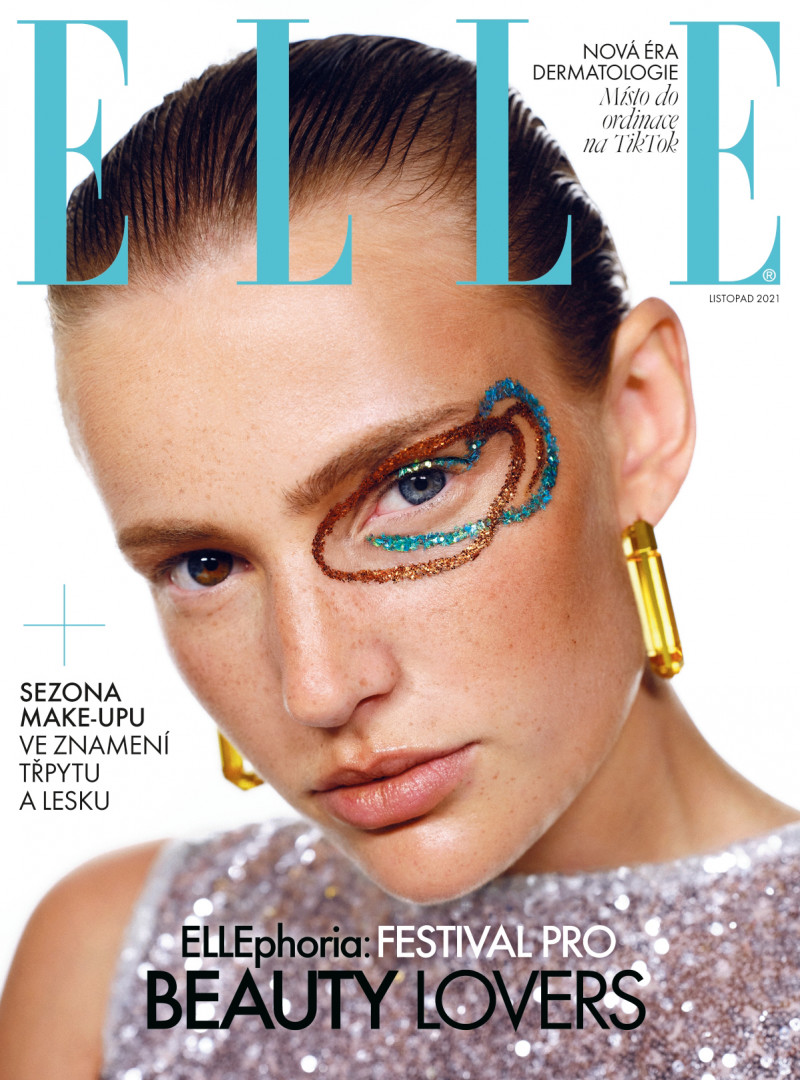 Karin Pesikova featured on the Elle Czech cover from November 2021