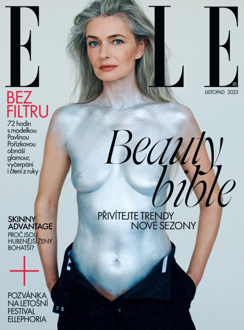 Paulina Porizkova featured on the Elle Czech cover from October 2023