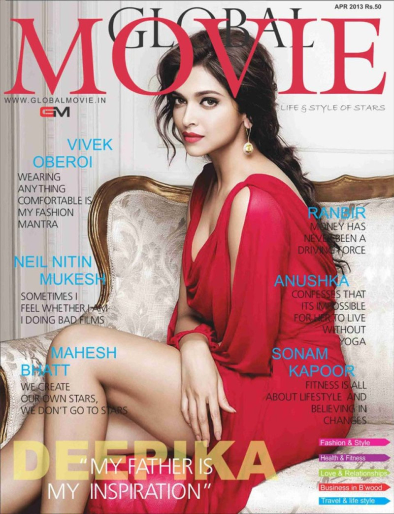 Deepika Padukone featured on the Global Movie India cover from April 2013