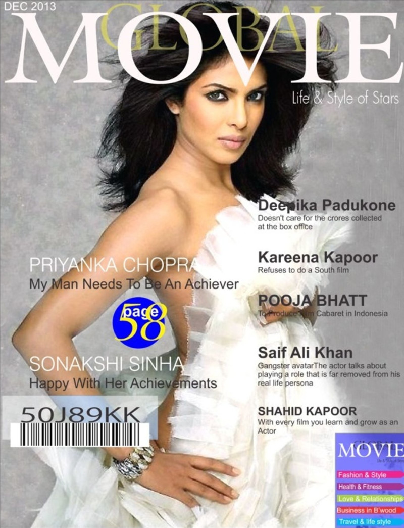 Priyanka Chopra featured on the Global Movie India cover from December 2013