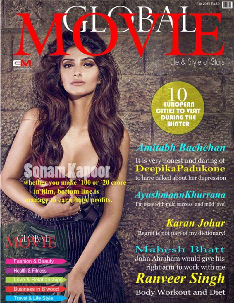 Sonam Kapoor featured on the Global Movie India cover from February 2015