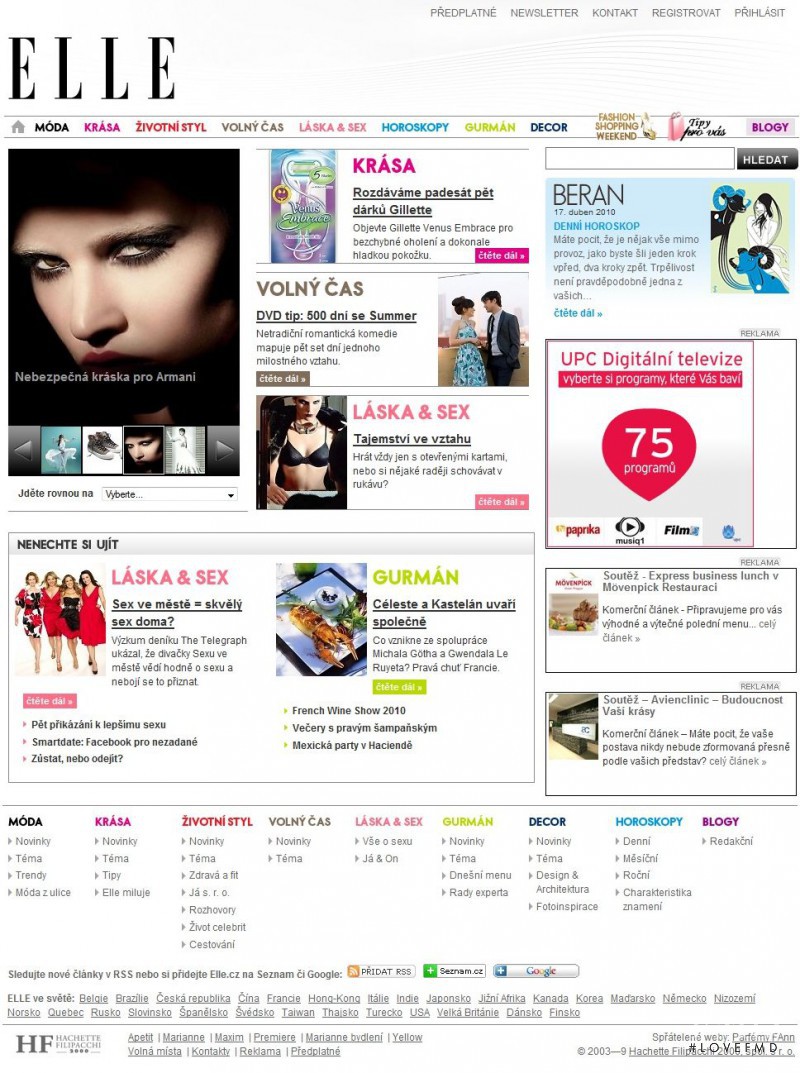  featured on the Elle.cz screen from April 2010