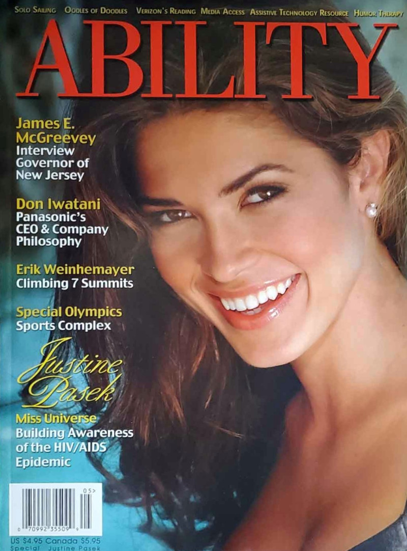 Justine Pasek featured on the Ability cover from August 2002