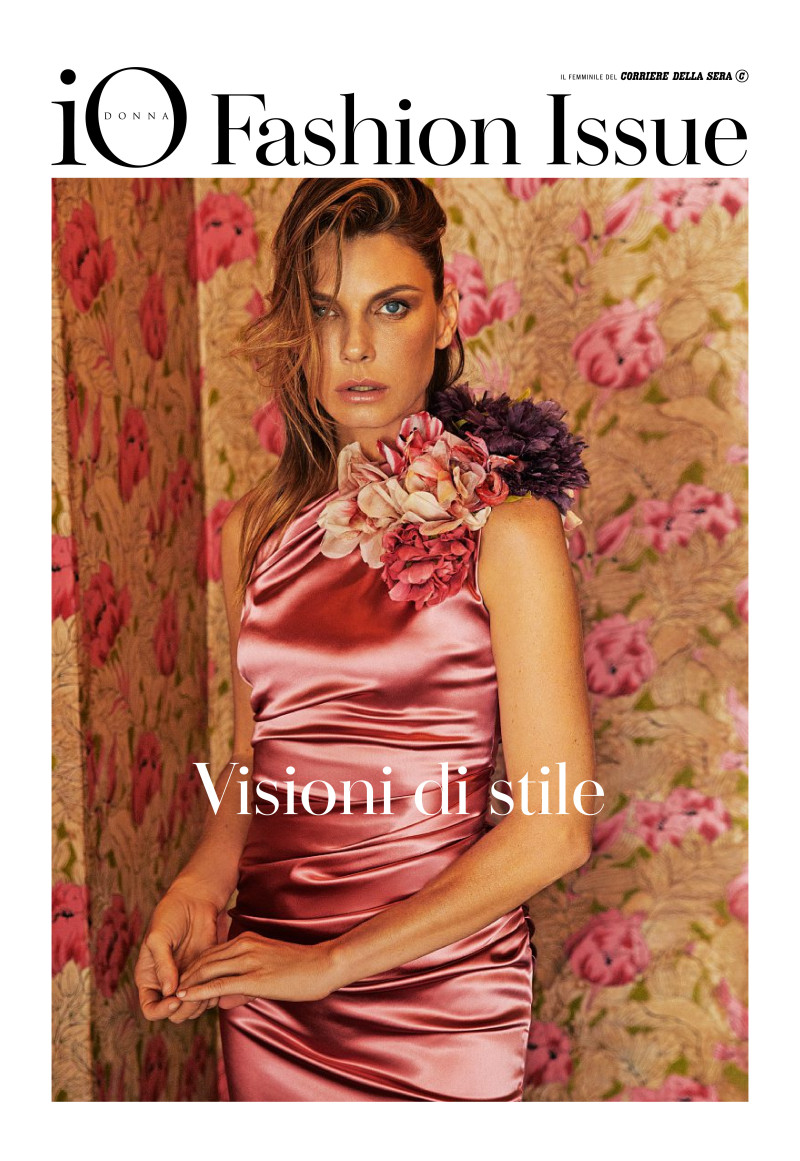 Angela Lindvall featured on the Io Donna Fashion Issue cover from October 2019