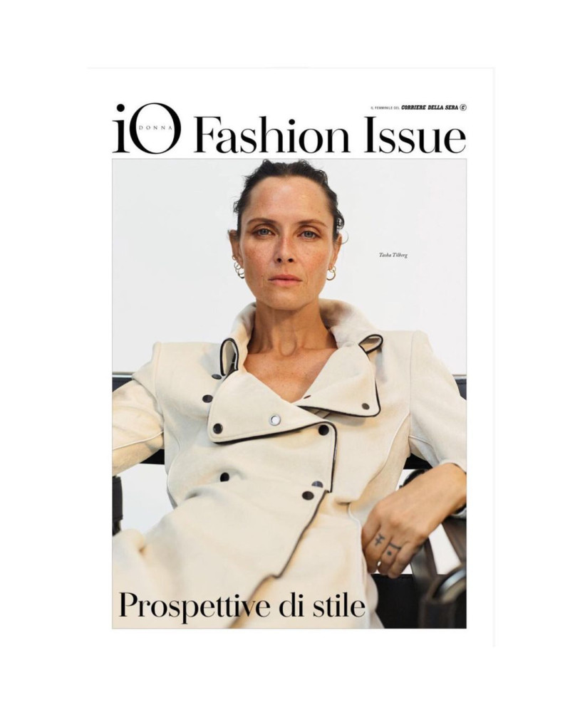 Tasha Tilberg featured on the Io Donna Fashion Issue cover from October 2022
