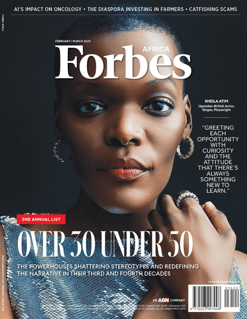 Sheila Atim featured on the Forbes Africa cover from February 2025