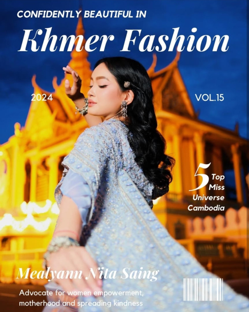 Mealyann Nita Saing featured on the Khmer Fashion cover from August 2024