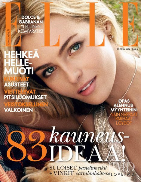 Valentina Zelyaeva featured on the Elle Finland cover from July 2002