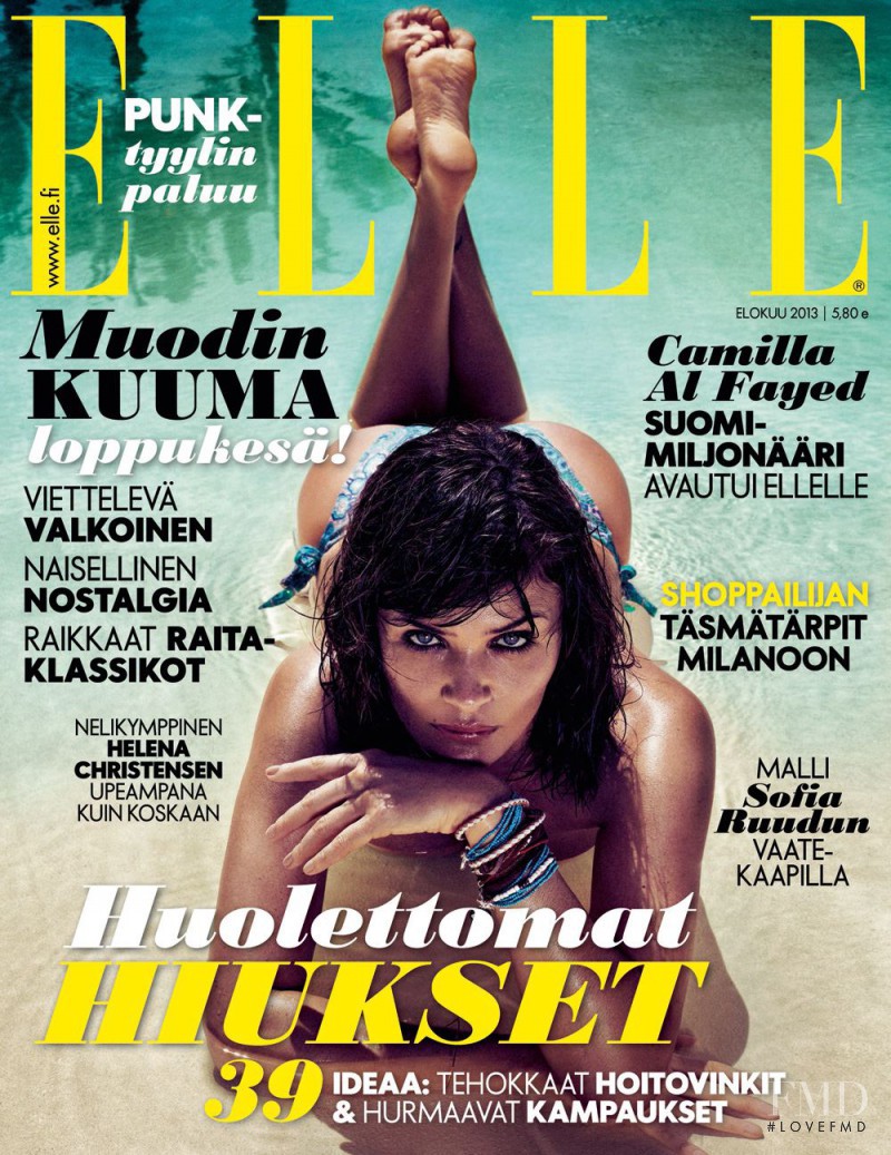 Helena Christensen featured on the Elle Finland cover from August 2013
