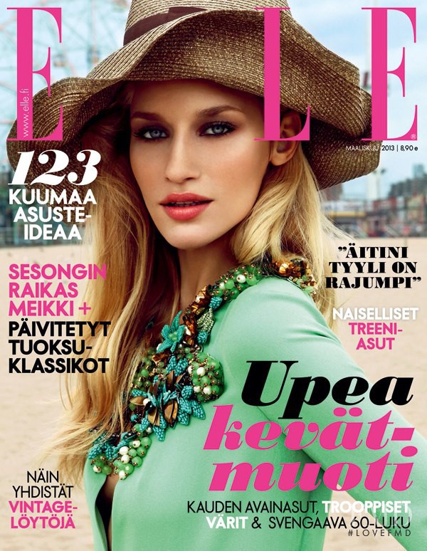 Linda Vojtova featured on the Elle Finland cover from March 2013