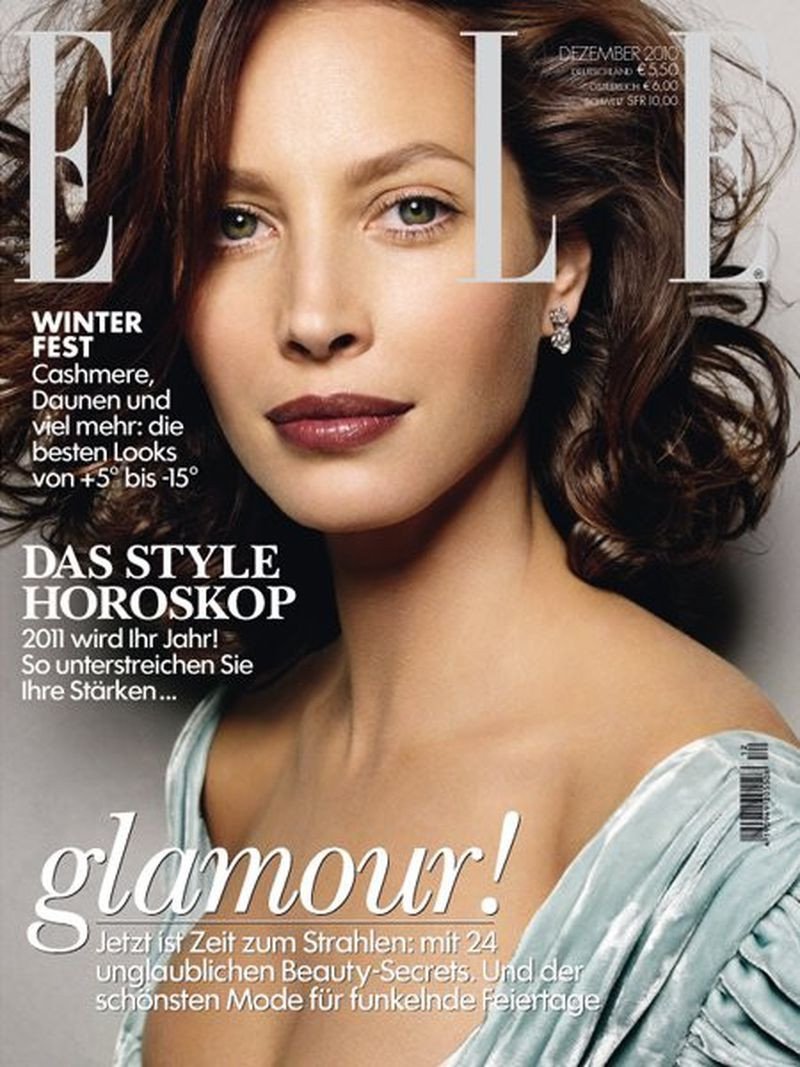 Christy Turlington featured on the Elle Germany cover from December 2010