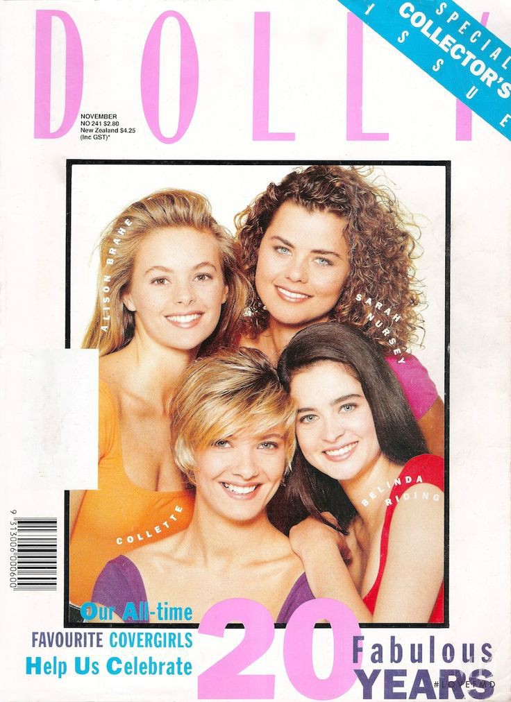 Alison Brahe, Sarah Nursey, Belinda Riding, Collette featured on the Dolly cover from November 1990