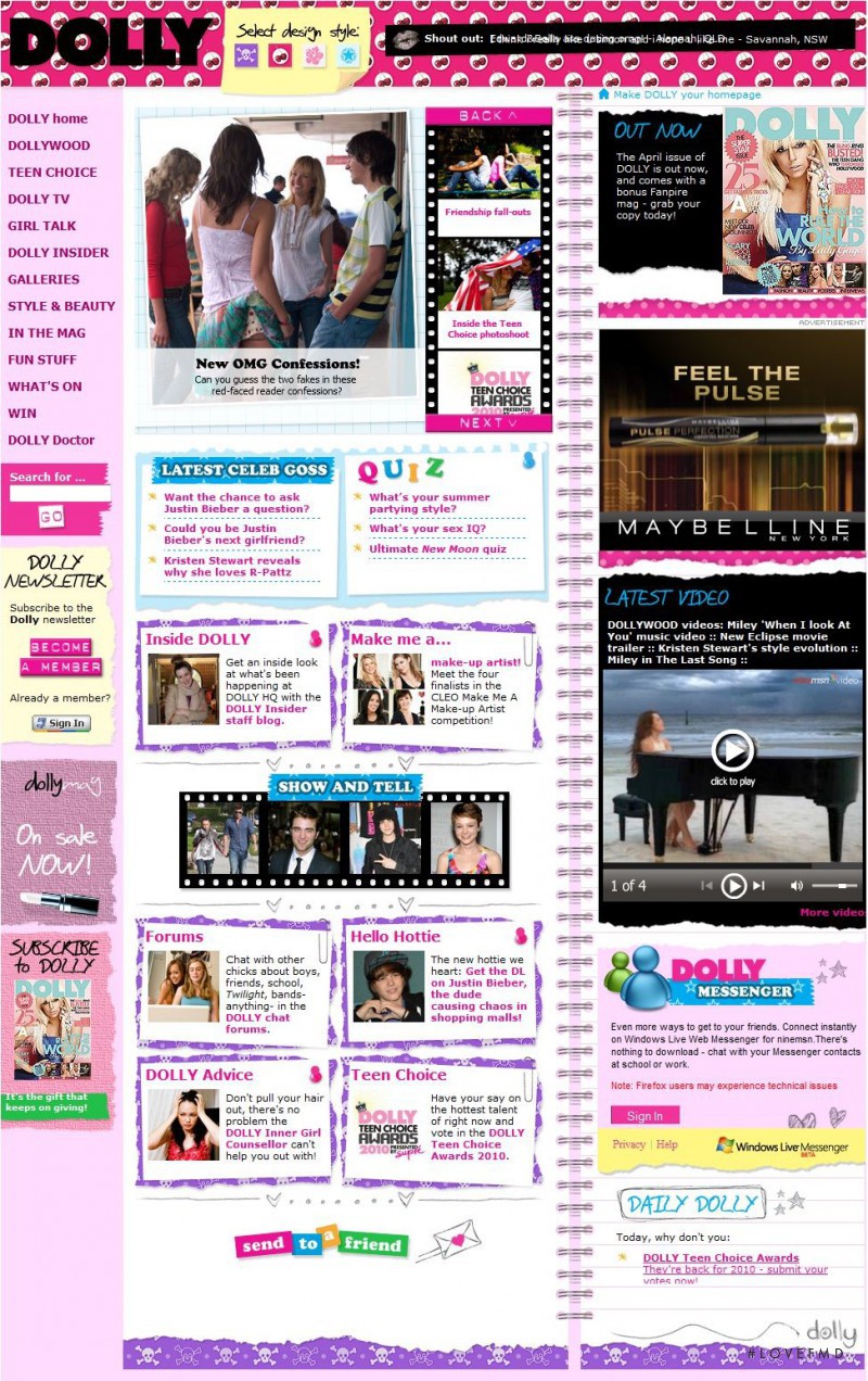  featured on the Dolly.com.au screen from April 2010