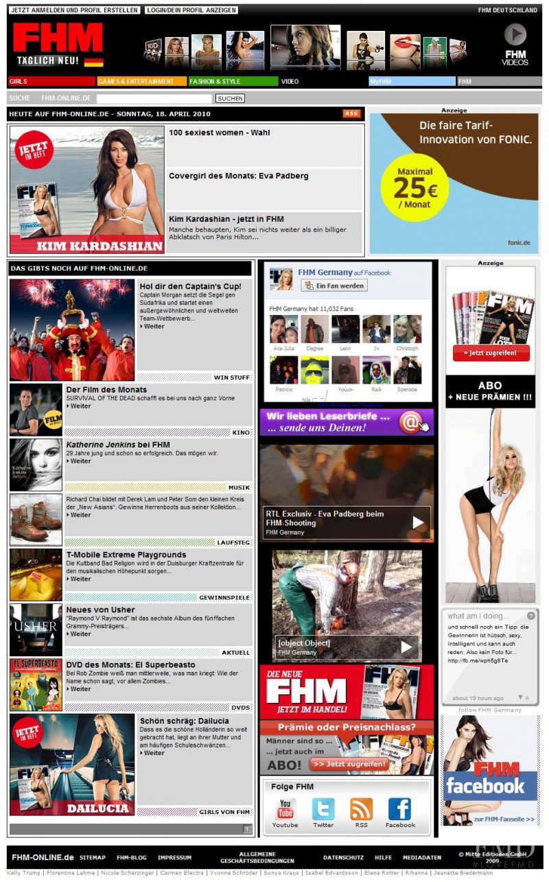  featured on the FHM.de screen from April 2010