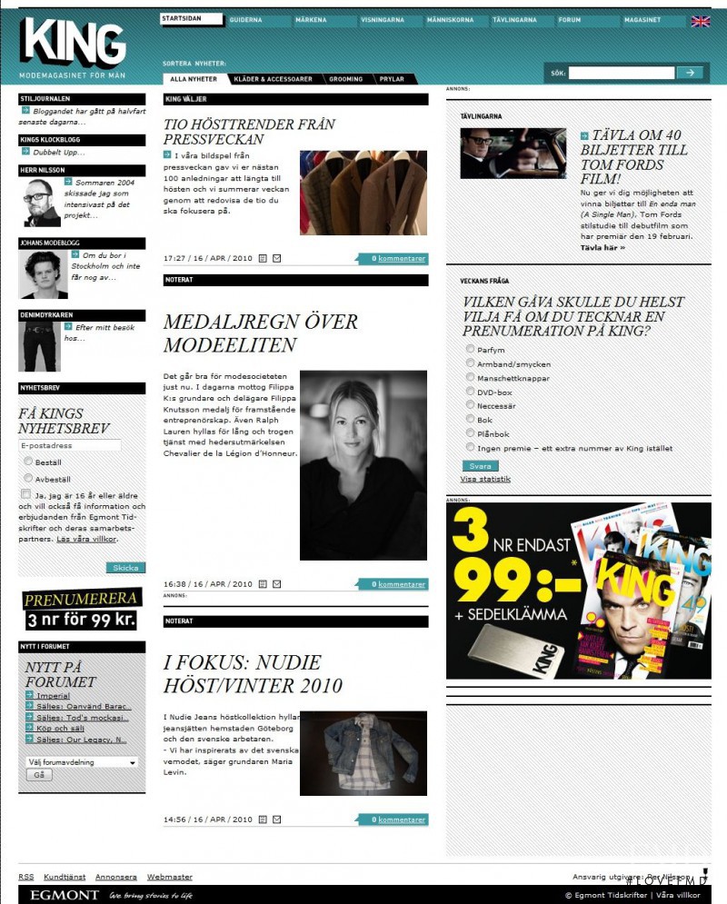  featured on the KingMagazine.se screen from April 2010