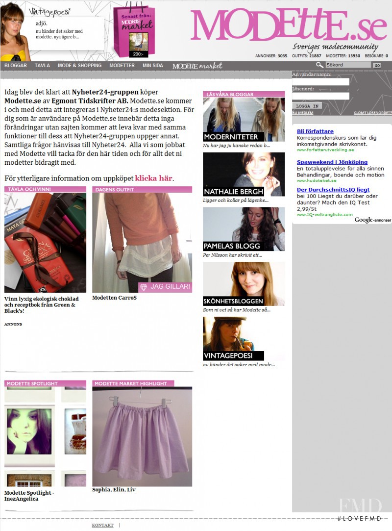  featured on the Modette.se screen from April 2010