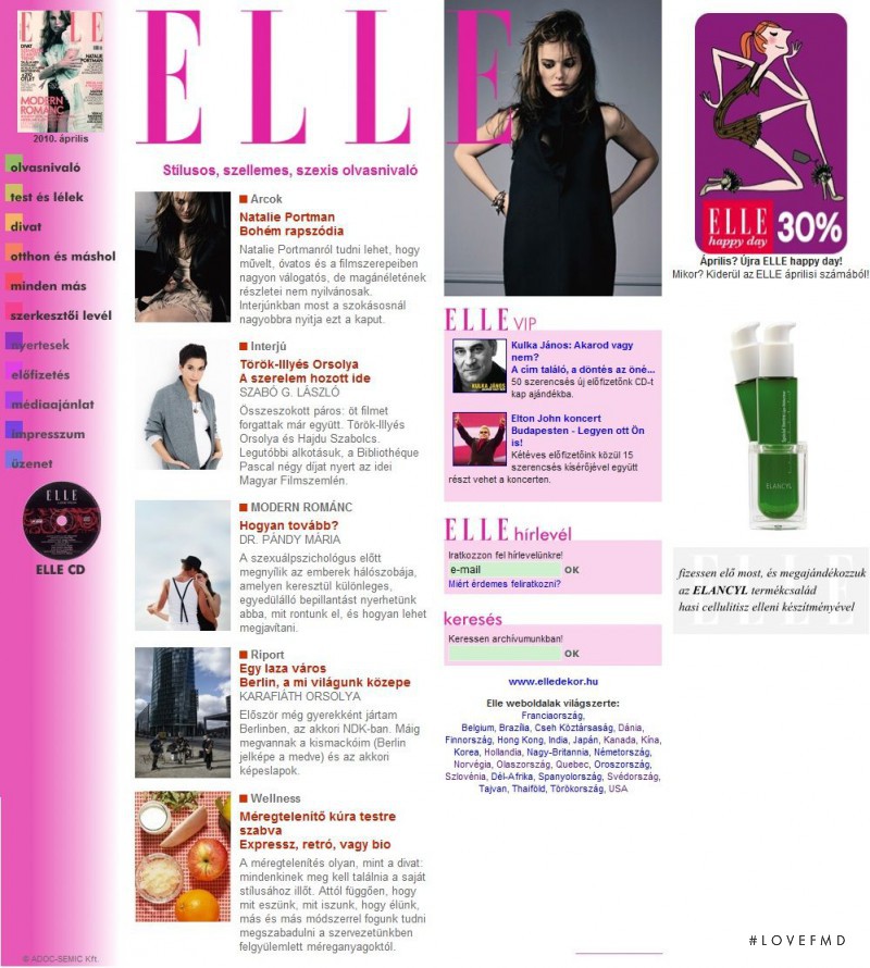  featured on the Elle.hu screen from April 2010