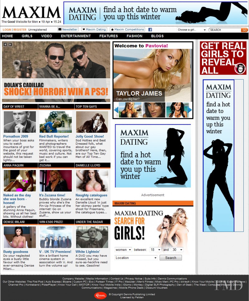  featured on the Maxim.co.uk screen from April 2010