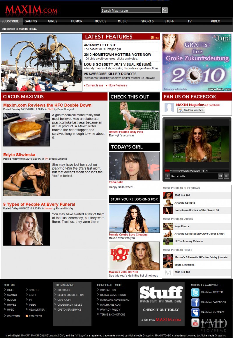  featured on the Maxim.com screen from April 2010