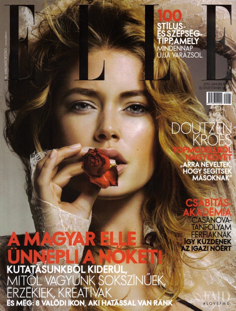Doutzen Kroes featured on the Elle Hungary cover from January 2010